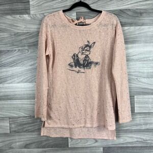 Disney By LC Sweater Womens‎ XS Pink Sparkly Thumper High Low Tunic Long Sleeve